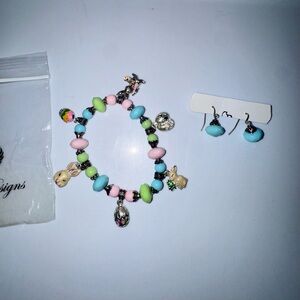 NWT Premier Designs Pastel Easter Charm Bracelet with Matching Blue Earrings